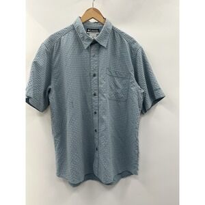 Columbia XCO Button Shirt Mens Large Blue Check Short Sleeve Cotton Outdoors